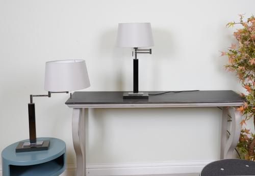 LIGHTING, A PAIR OF DARK CHROME TABLE LAMPS (2)