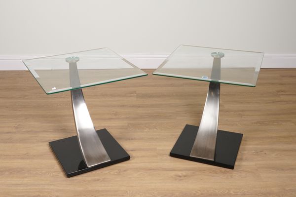 A PAIR OF CHROME AND GLASS LOW SIDE TABLES (2)