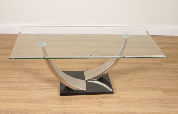 A CHROME AND GLASS RECTANGULAR COFFEE TABLE