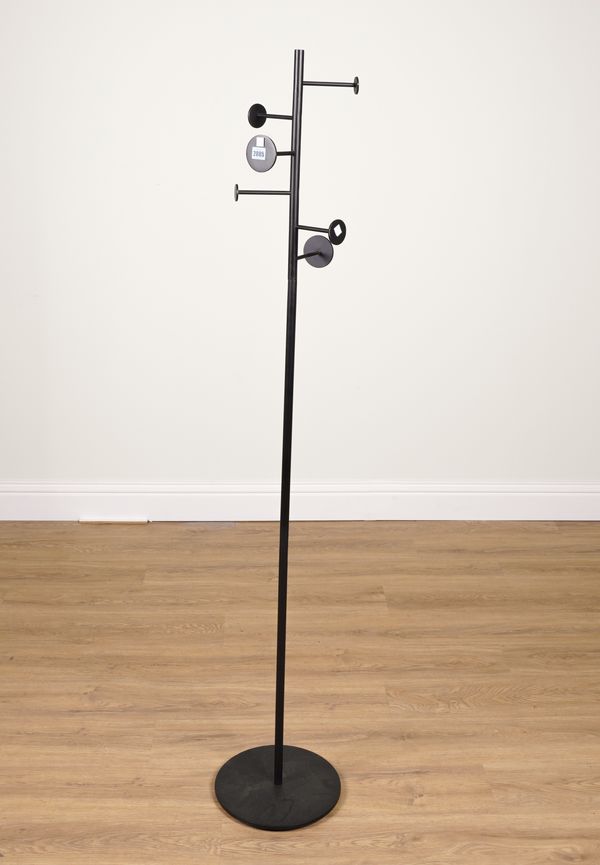 A BLACK PAINTED METAL HAT AND COAT STAND