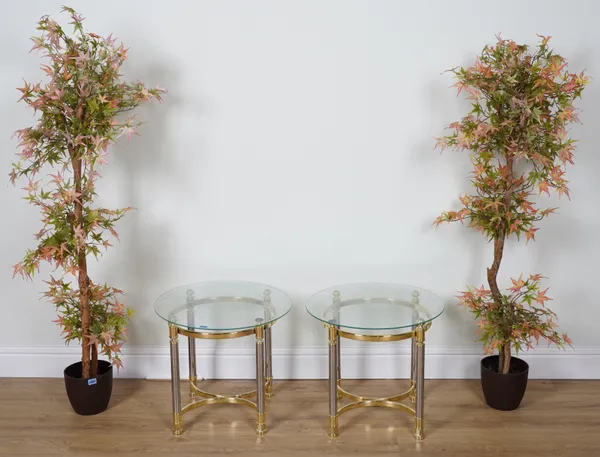 A PAIR OF BRASS CIRCULAR OCCASIONAL TABLES (2)