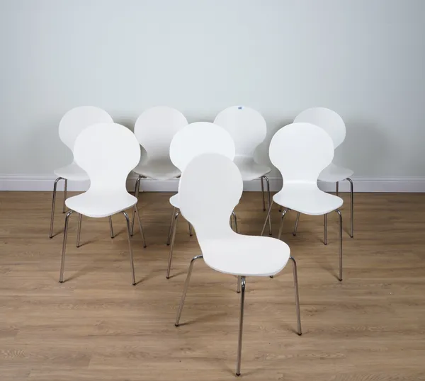 JOHN LEWIS, A SET OF EIGHT WHITE CURVE DINING CHAIRS (8)