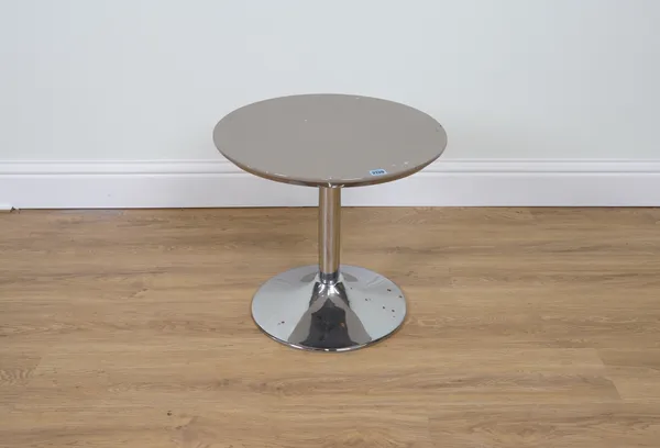 A CHROME AND GREY CIRCULAR OCCASIONAL TABLE