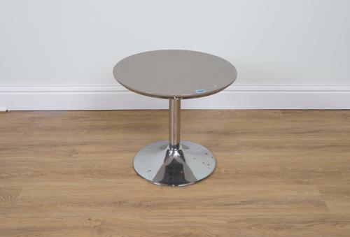 A CHROME AND GREY CIRCULAR OCCASIONAL TABLE