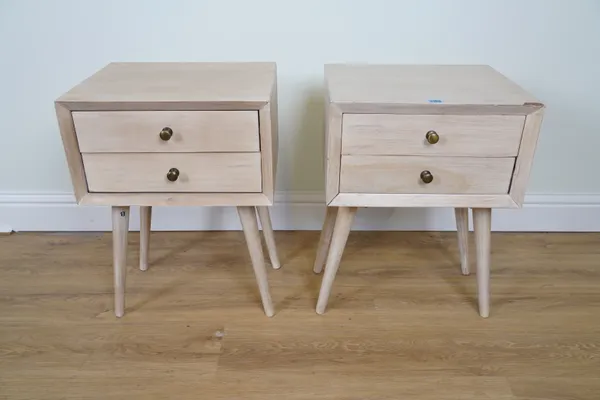 A PAIR OF GREY PAINTED TWO DRAWER BEDSIDE TABLES (2)