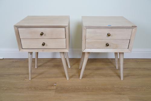 A PAIR OF GREY PAINTED TWO DRAWER BEDSIDE TABLES (2)