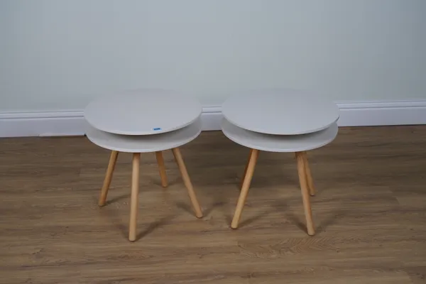 HABITAT, A PAIR OF WHITE CIRCULAR OCCASIONAL TABLES (2)