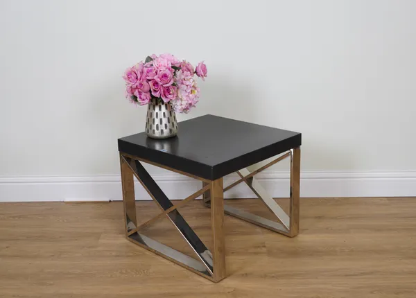 A CHROME SQUARE SIDE TABLE