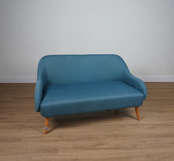 A TURQUOISE TWO SEATER SOFA