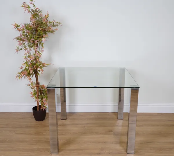 A CHROME AND GLASS SQUARE CENTRE TABLE