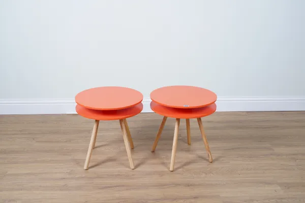 HABITAT, A PAIR OF ORANGE CIRCULAR OCCASIONAL TABLES (2)