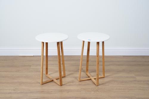HABITAT, A PAIR OF WHITE CIRCULAR OCCASIONAL TABLES (2)