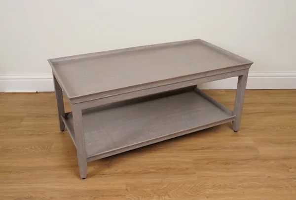 A GREY PAINTED TWO TIER RECTANGULAR COFFEE TABLE