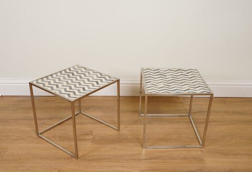 A PAIR OF CHROME SIDE TABLES (2)