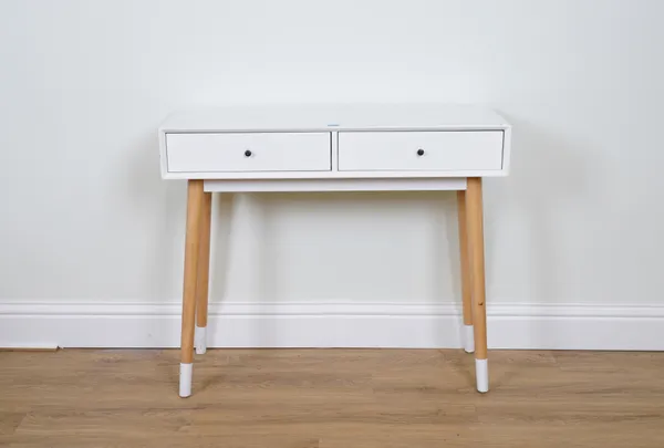 HABITAT, A WHITE TWO DRAWER SIDE TABLE