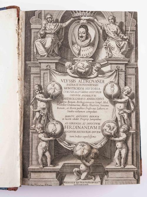 ALDROVANDI, Ulisse (1522-1605). Monstrorum historia. Cum paralipomensis historiae omnium animalium, Bologna, 1642, 2 parts, including supplement, bound in one volume, [colophon to second part dated 1658], folio, woodcut illustrations, later half calf