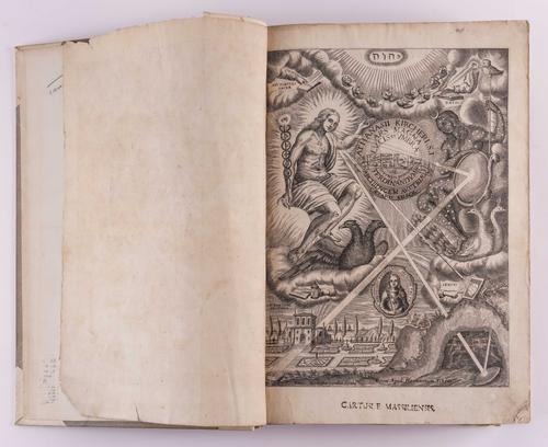 KIRCHER, Athanasius (1602-80). Ars magna lucis et umbrae, Rome, 1646, folio, 38 engraved plates, diagrams and illustrations (lacks one leaf), modern half vellum. FIRST EDITION.