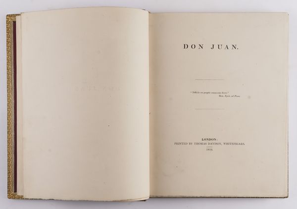 [BYRON, George Gordon Noel, 6th Baron, i.e. "Lord BYRON" (1788-1824)]. Don Juan, London, 1819, Cantos I - II (only, of 16) bound in one volume, 4to, VERY FINELY BOUND in 19th-century dark green crushed morocco gilt by F. Bedford. FIRST EDITION.