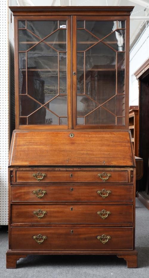 A GEORGE III MAHOGANY BUREAU BOOKCASE