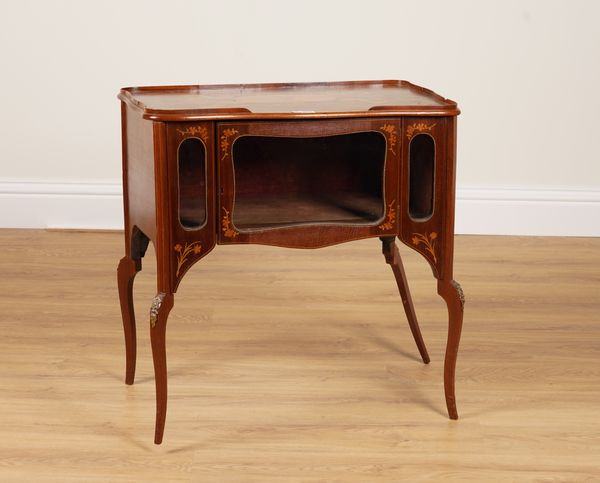 A LATE 19TH CENTURY MARQUETRY INLAID MAHOGANY SINGLE DOOR SIDE CABINET