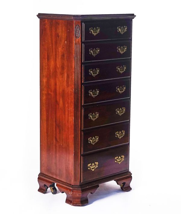 ETHEN ALLEN; A GEORGE II STYLE MAHOGANY TALL CHEST