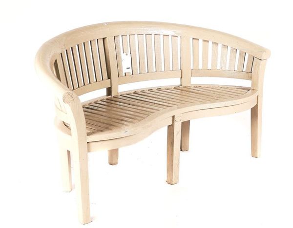 A PISTACHIO PAINTED SEMI-ELLIPTIC GARDEN BENCH