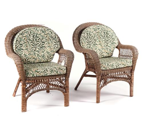 A PAIR OF MID-20TH CENTURY RATTAN EASY ARMCHAIRS (2)
