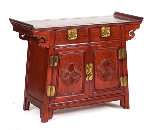 A 20TH CENTURY CHINESE HARDWOOD SIDE CABINET