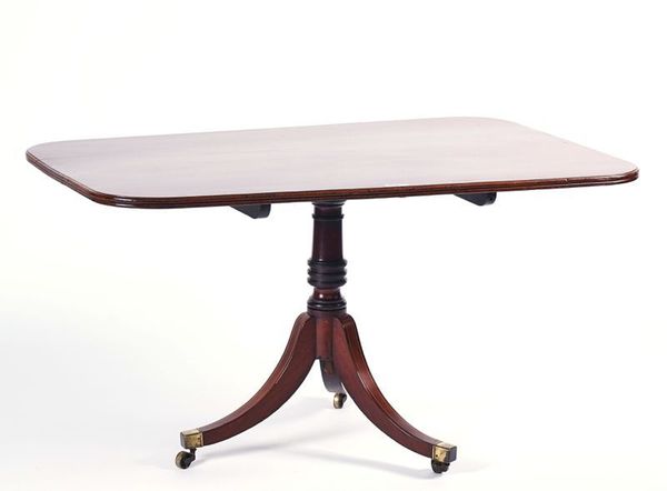 A GEORGE III CROSSBANDED MAHOGANY RECTANGULAR SNAP-TOP BREAKFAST TABLE