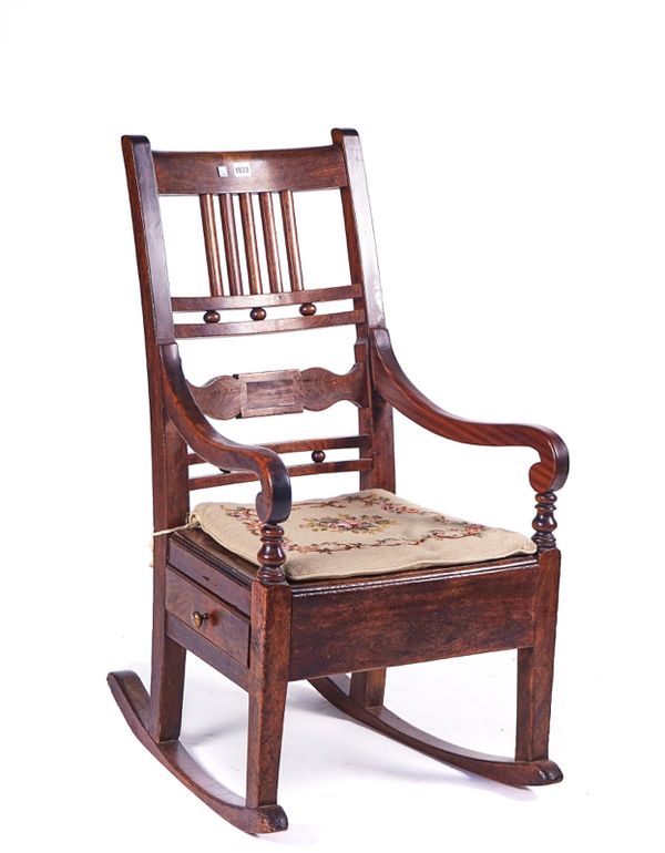 A 19TH CENTURY MAHOGANY ROCKING LAMBING STYLE CHAIR