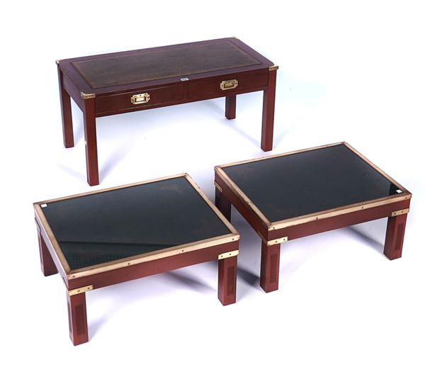 A RECTANGULAR CAMPAIGN STYLE TWO DRAWER COFFEE TABLE (3)