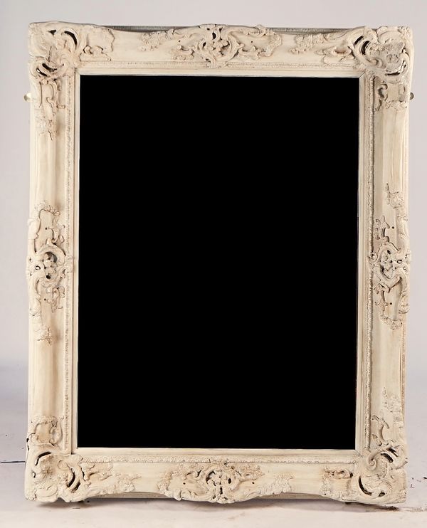 A LOUIS XVI STYLE WHITE PAINTED COMPOSITION PICTURE FRAME MIRROR