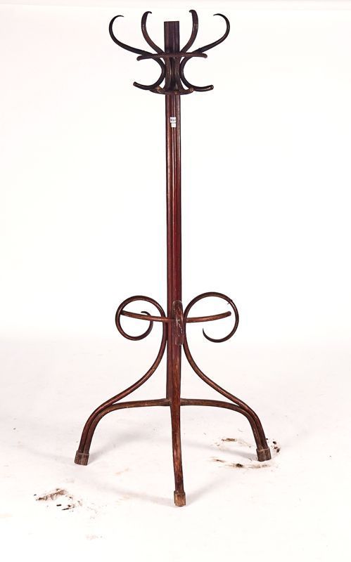 PROBABLY THONET; A 20TH CENTURY STAINED BEECH BENTWOOD FLAT SIDED COAT AND UMBRELLA STAND