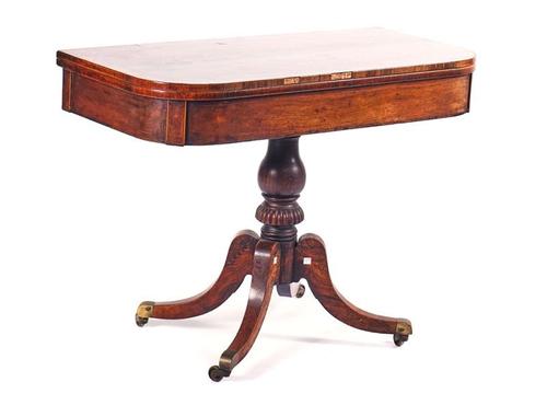 A REGENCY ROSEWOOD AND SIMULATED ROSEWOOD TEA TABLE
