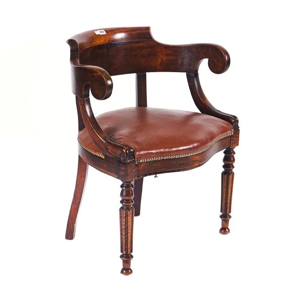 A LATE 19TH CENTURY FRENCH STAINED BEECH TUB BACK OFFICE CHAIR