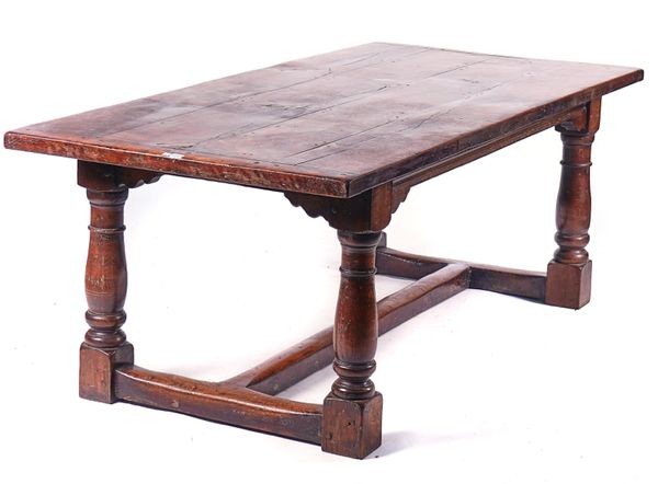 A 17TH CENTURY STYLE OAK REFECTORY DINING TABLE