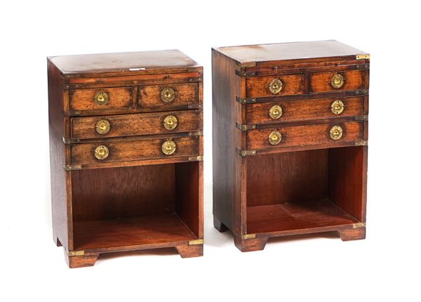 A PAIR OF CAMPAIGN STYLE BEDSIDE TABLES (2)