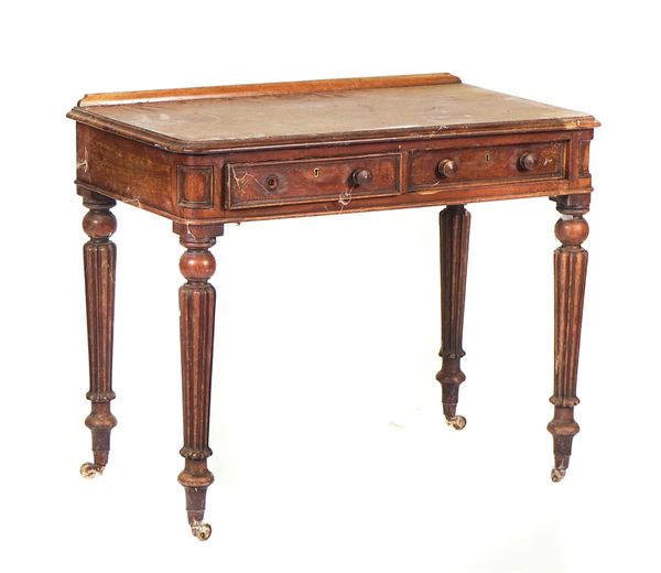 A MID-19TH CENTURY MAHOGANY TWO DRAWER WRITING DESK