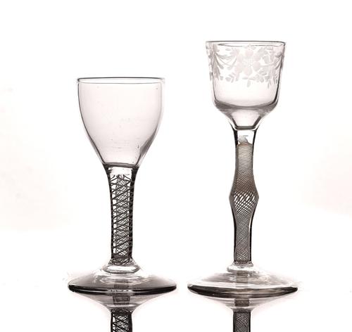AN ENGRAVED OPAQUE TWIST WINE GLASS