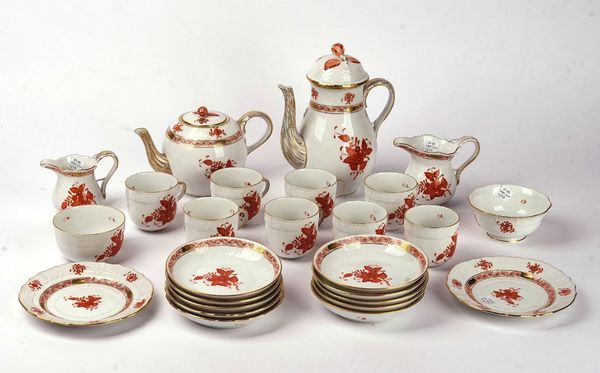 A HEREND PART TEA AND COFFEE SERVICE IN THE CHINESE BOUQUET RUST PATTERN