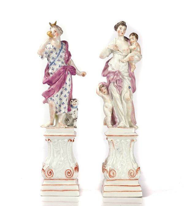 TWO  MEISSEN CLASSICAL FIGURES ON PEDESTALS FROM THE `OVIDIAN' SERIES