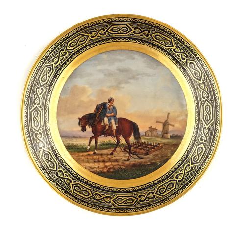 A PARIS PORCELAIN BLUE AND GILT GROUND PLATE