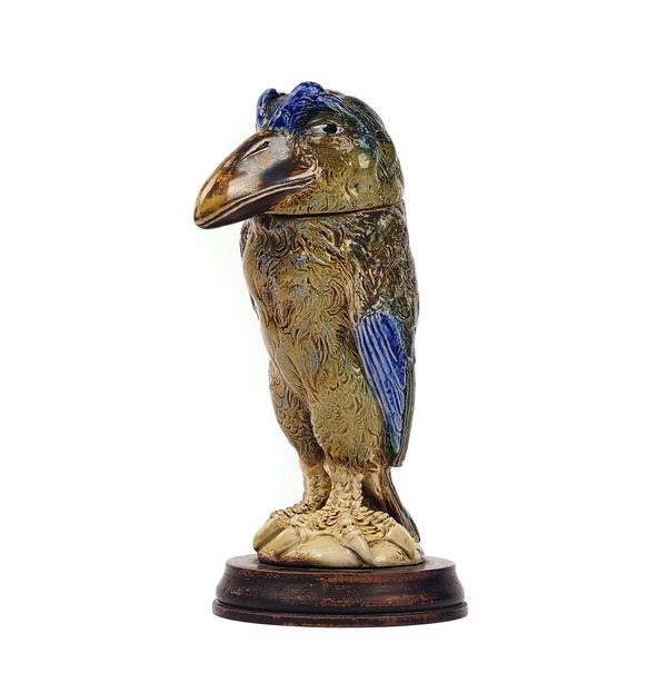 A MARTIN BROTHERS STONEWARE BIRD JAR AND COVER