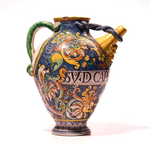 AN ITALIAN MAIOLICA SYRUP JAR