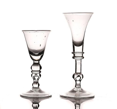 TWO BALUSTER WINE GLASSES