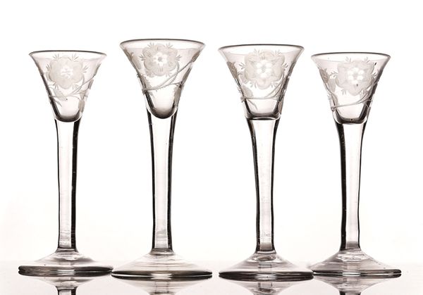 A SET OF FOUR JACOBITE WINE GLASSES