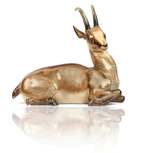 A VERY LARGE MEISSEN PORCELAIN FIGURE OF A CHAMOIS