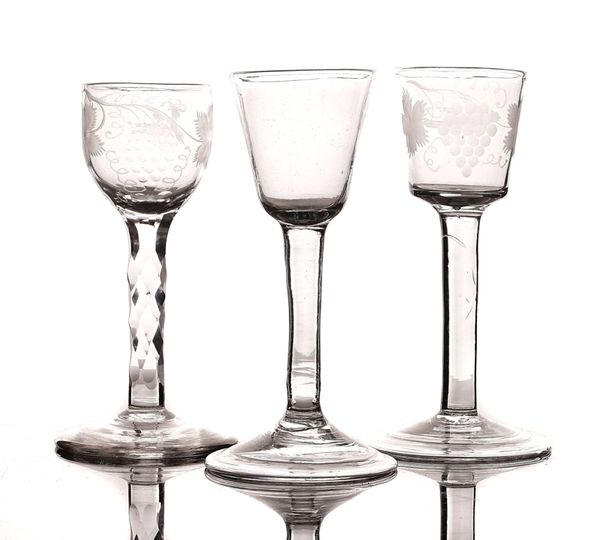 THREE ENGLISH WINE GLASSES