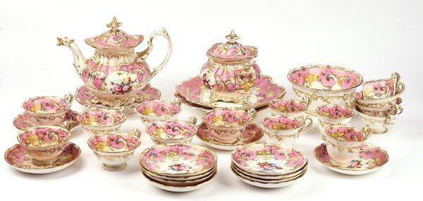 A COALPORT PINK-GROUND PART TEA AND COFFEE SERVICE