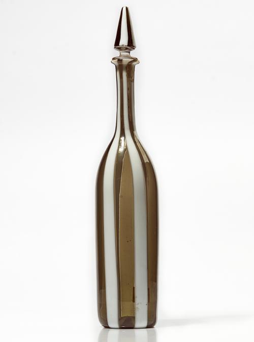 A TALL VENINI GLASS BOTTLE AND STOPPER